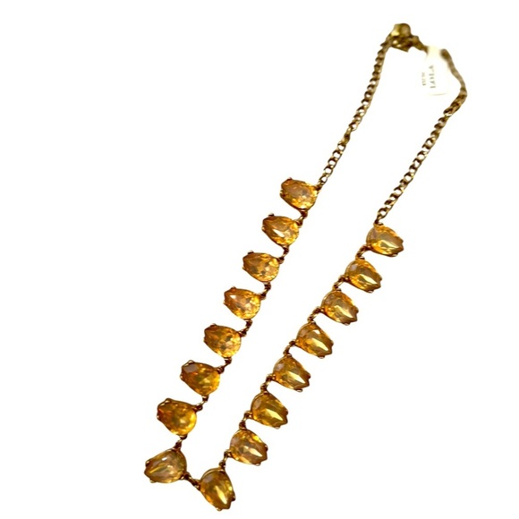 NWT Lola teardrop faceted blush crystal Necklace champagne gold-tone chain - Picture 5 of 7